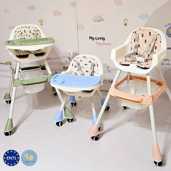 საბავშვო სკამ-მაგიდა - 2/1-ში მოდელი - Baby High Chair - მწვანე ეკოთემატიკით