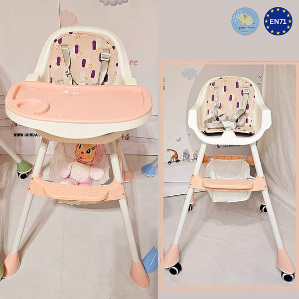 საბავშვო სკამ-მაგიდა - 2/1-ში მოდელი - Baby High Chair - ნაზი ვარდისფერი